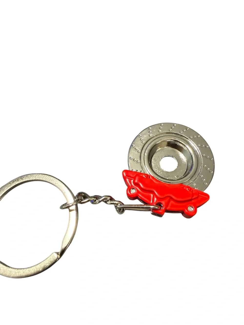 Automotive Brake Rotor & Red Caliper Novelty Keychain Car Enthusiast Gift